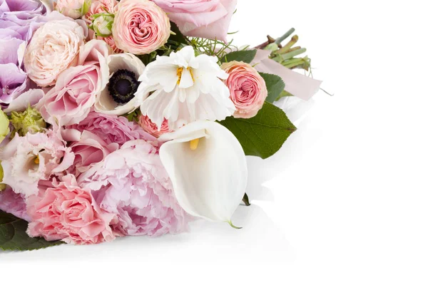 Bellissimo Bouquet Professionale Spettinato Fiori Isolati Sfondo Bianco — Foto Stock