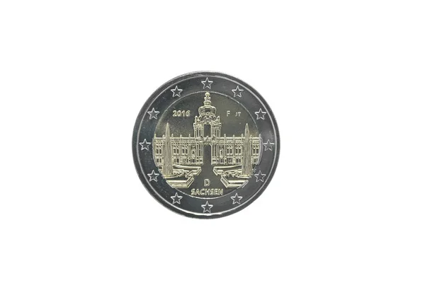 Пам Ятні Монети Євро Німеччини Видані 2016 Присвячений Саксонії Країн Ліцензійні Стокові Зображення