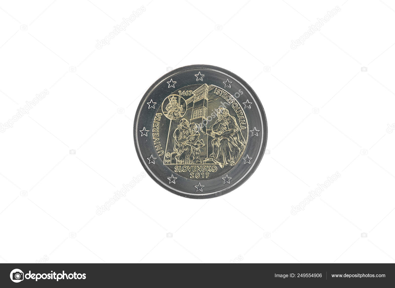 斯洛伐克的2欧元硬币纪念——图库图片© eans #249554906