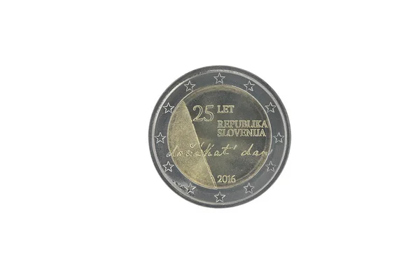 Commemorative 2 euro coin of  Slovenia — Stock Photo, Image