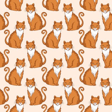 Şirin kırmızı kedileri olan vektörsüz desen tasarımı