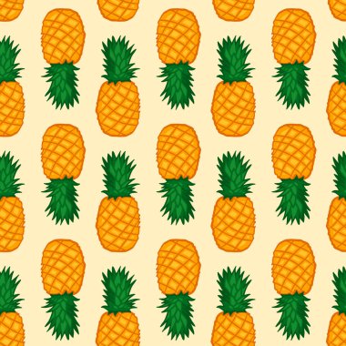 Ananaslı kusursuz desen. Grafik şekillendirilmiş çizim. Vektör illüstrasyonu