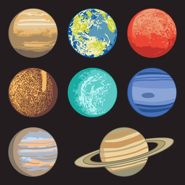 Vector Illustration Isolated Solar System Planets — Stock Vector