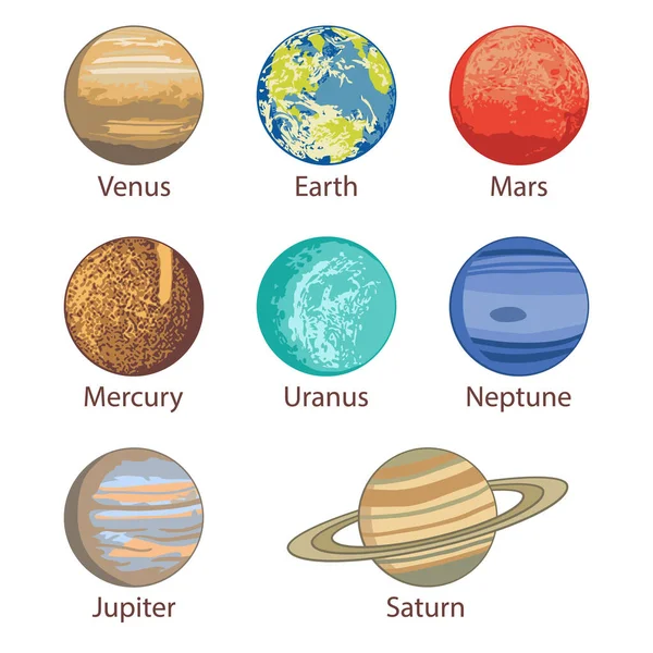 Vector Illustratie Van Geïsoleerde Zonnestelsel Planeten — Stockvector