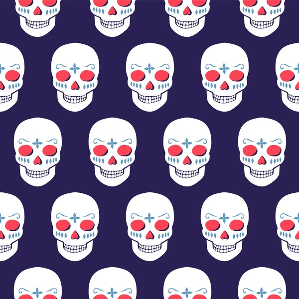 Vector Patrón Sin Costuras Halloween Con Cráneos — Vector de stock