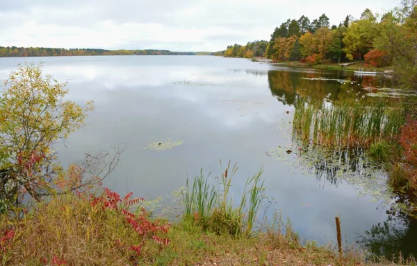 Vue Panoramique Automne Sur Lac Pittoresque Tranquille Dans Centre Nord — Photo