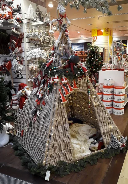 Chrstmas Play Tent Displayed on Store. Decorations, Shopping. Vertical.