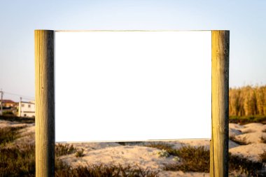 Reklam ahşap Billboard Mockup. Beach iz Poster. Kopya alanı.