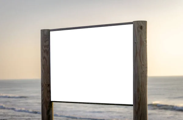 Advertisement Wooden Billboard Mockup Ocean Clear Day Copy Space — Stock Photo, Image