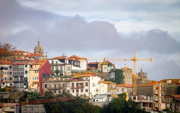 Vistas Del Paisaje Urbano Oporto Con Varias Grúas Construcción Alrededor —  Fotos de Stock
