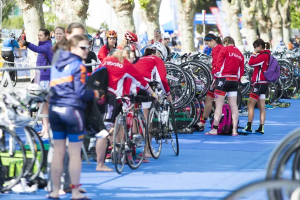 Pontevedra Hiszpania Maj 2016 Wszystko Uczestnicy Mistrzostwach Hiszpanii Triathlon Przekaźnik — Zdjęcie stockowe