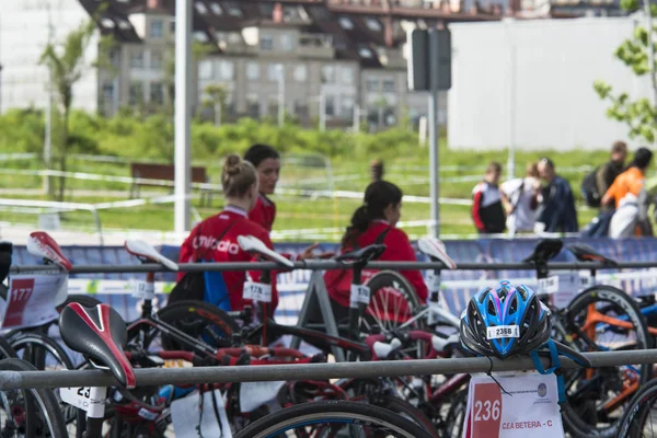 Pontevedra Spanien Mai 2016 Rennräder Der Meisterschaft Der Spanischen Triathlonstaffel — Stockfoto