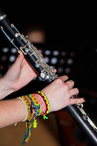 Hands Musician Holding Clarinet Closeup — Stock Photo, Image