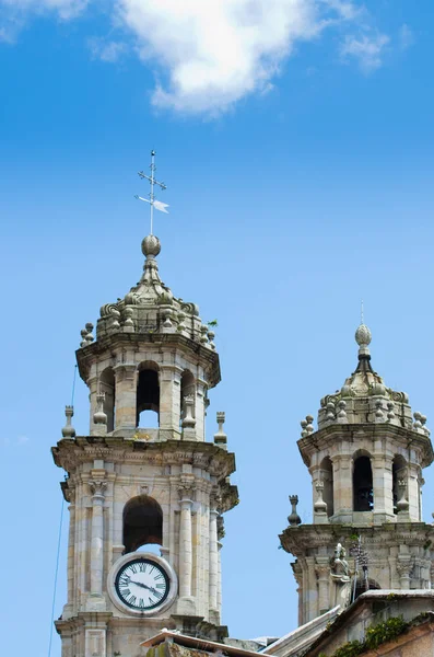 Two Bell Towers Old Building Clock — Stock Photo, Image