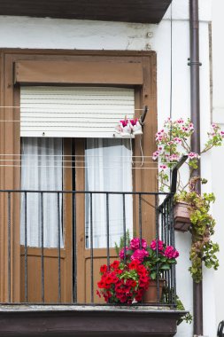 ahşap kapı, balkon çiçekleri Demlikli
