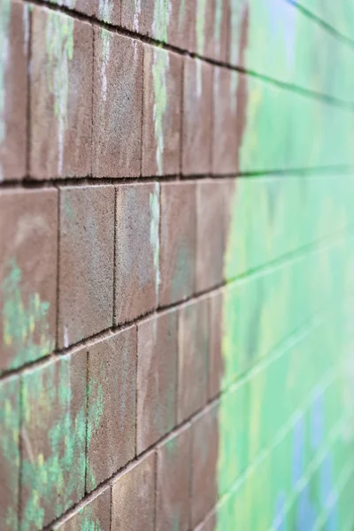 Primer Plano Pared Con Baldosas Pintadas — Foto de Stock