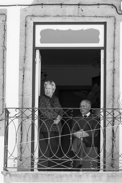Two Senior People Balcony Black White — Stock Photo, Image