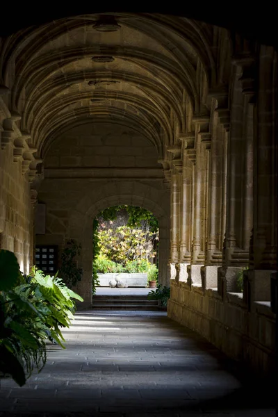 Viejo Túnel Del Edificio Con Pilares Vegetación — Foto de Stock