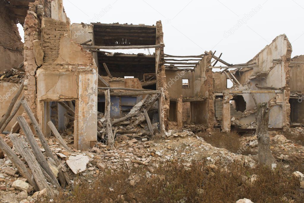 ruined old building with overcasted sky