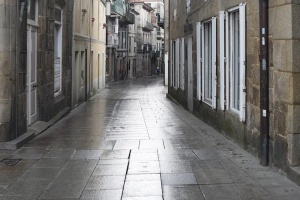 Rua Molhada Com Chuva Pontevedra Espanha — Fotografia de Stock
