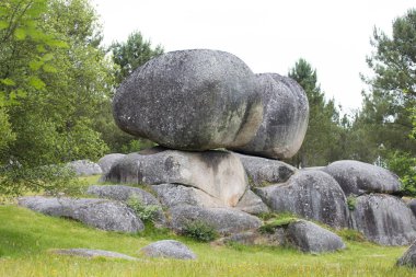 yemyeşil yeşil sahnede büyük kayalar