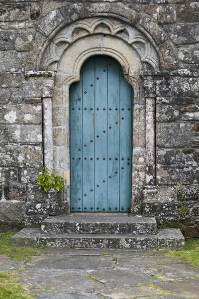 Porta Madeira Azul Edifício Pedra Velho — Fotografia de Stock