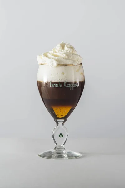 Glass Irish Coffee Drink Whipped Cream — Stock Photo, Image