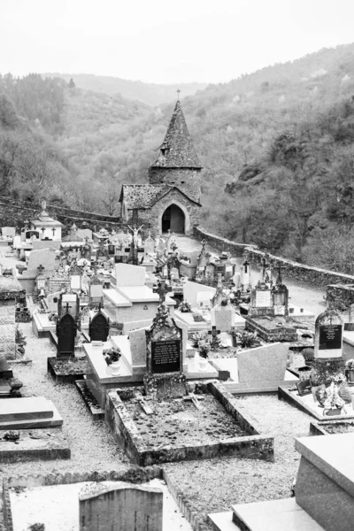 Conques França Abril 2017 Vista Geral Cemitério Aldeia Que Faz — Fotografia de Stock