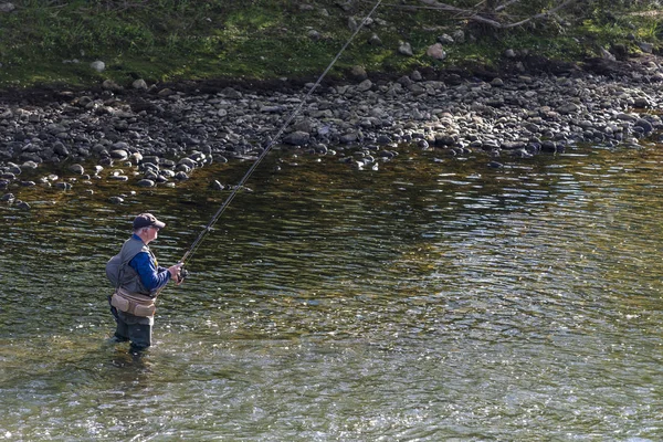 Entraygues Sur Truyere France April 2017 Man Practices Fishing River — Stock Photo, Image