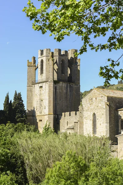 Lagrasse Abbaye Sainte Marie Lagrasse或Sainte Marie Orbieu修道院 法国本笃会罗曼式修道院 位于拉格多克 — 图库照片