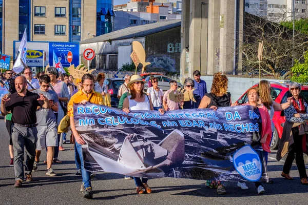 Pontevedra Spanien Juni 2018 Demonstration Gegen Den Fortbestand Der Zellstoffindustrie — Stockfoto