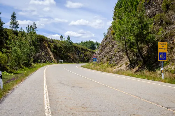 Sinais Informativos Caminho Santiago Ourense Espanha Pertencente Caminho Francês — Fotografia de Stock