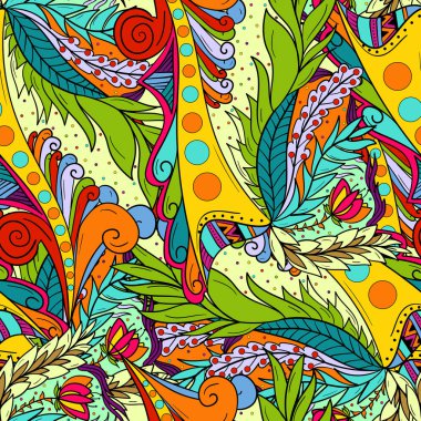 Soyut dalgalar ve yaprakları ile sorunsuz arka plan desenleri