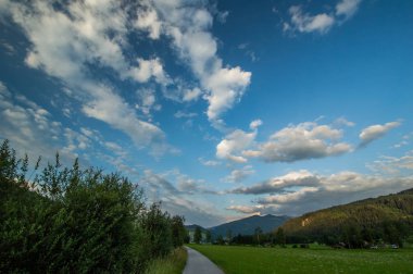 Yakınlarındaki kırsal alanda yeşil çayır yolu