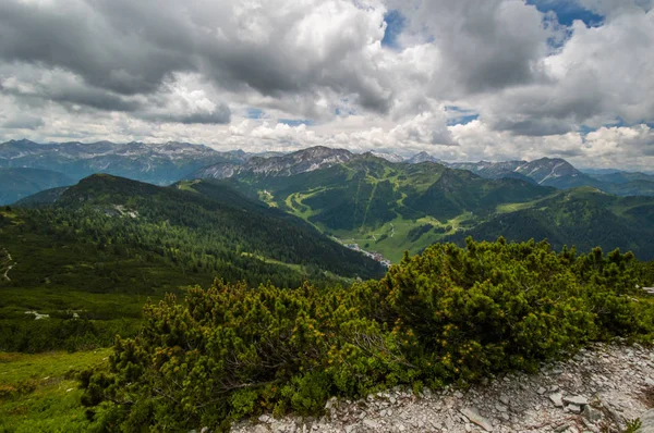 Malebný Pohled Hornatá Krajina Keři Popředí — Stock fotografie