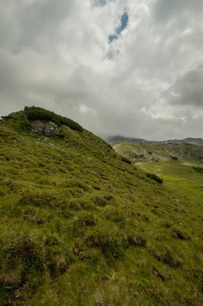 Ciel Nuageux Dessus Sommet Couvert Verdure Luxuriante — Photo