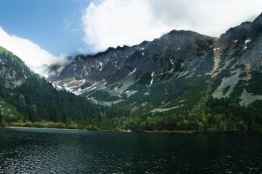 göl ve dağ bulutlu gökyüzü altında doğal görünümü