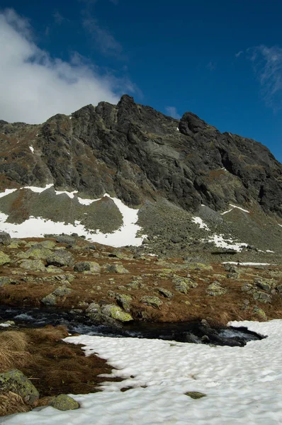 Nevado Paisagem Montanhosa Sob Céu Azul Nublado — Fotografia de Stock