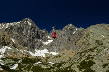 kayalık yatay, teleferik ve mavi gökyüzü güneş ışıklı