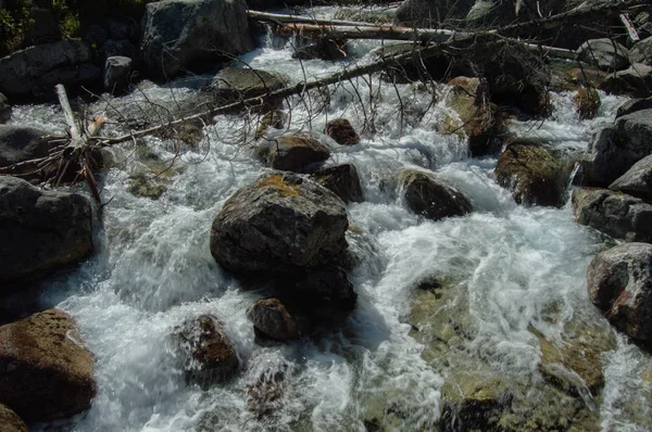 Utsikt Över Vatten Som Rinner Steniga Bergiga River — Stockfoto