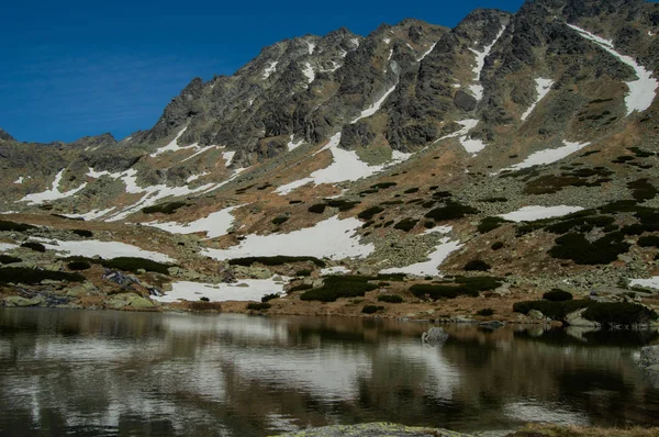 Montanhas Cobertas Neve Refletindo Água Lago — Fotografia de Stock
