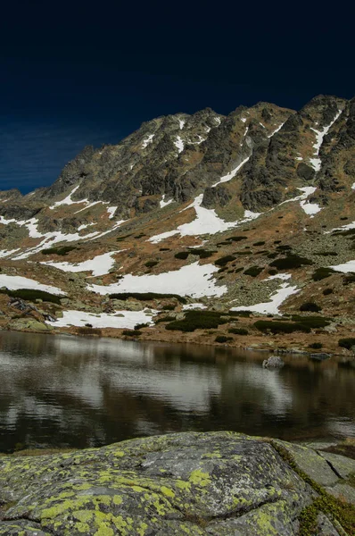 在湖水中反射的雪山 — 图库照片
