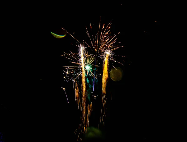 Disparo Minimalista Luces Fuegos Artificiales Movimiento Cielo Nocturno — Foto de Stock