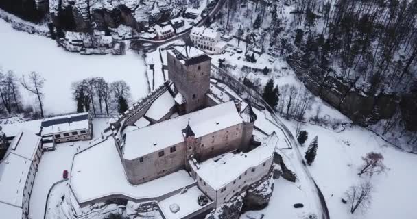 Letecký Pohled Hrad Kost Zasněžené Scéně Česká Republika — Stock video