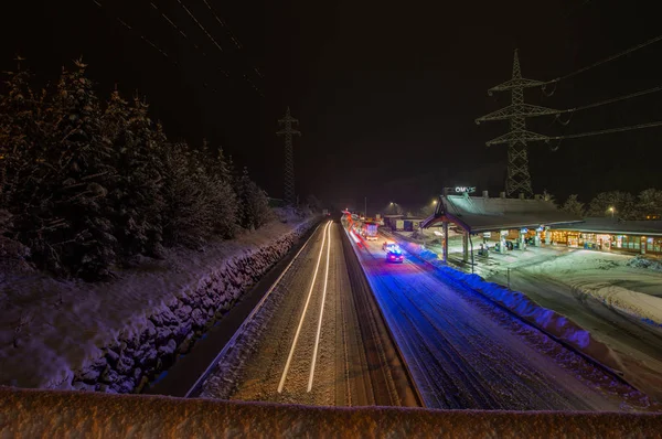Light Trails Cars Austrian Highway — Stock Photo, Image