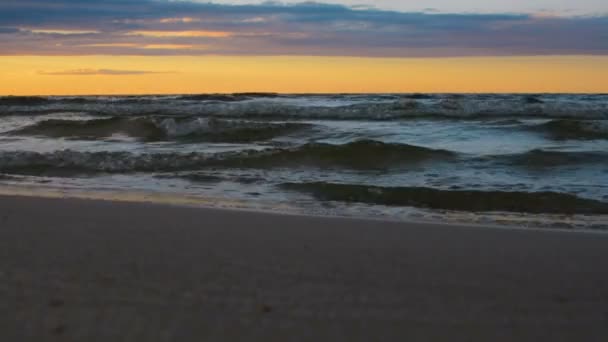 Waves closup on Baltic sea Atlantic ocean in evening sunset twilight light — Stock Video