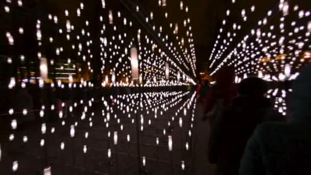 Inside Myriad of Stars lichtinstallatie op Staro Riga festival in Letland — Stockvideo