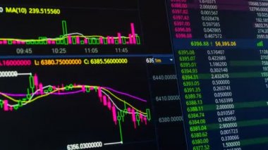 Yukarı ve aşağı gidiş dijital pazarı Borsası'nda Bitcoin cryptocurrency fiyat tablosu