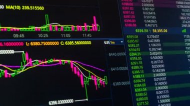 Yukarı ve aşağı gidiş dijital pazarı Borsası'nda Bitcoin cryptocurrency fiyat tablosu