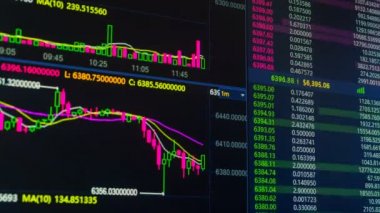 Yukarı ve aşağı gidiş dijital pazarı Borsası'nda Bitcoin cryptocurrency fiyat tablosu